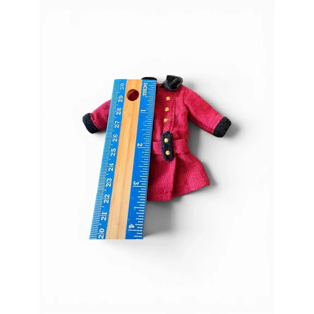 American‎ Girl Doll Red Herringbone Winter Coat Black Velvet Trim Gold Buttons